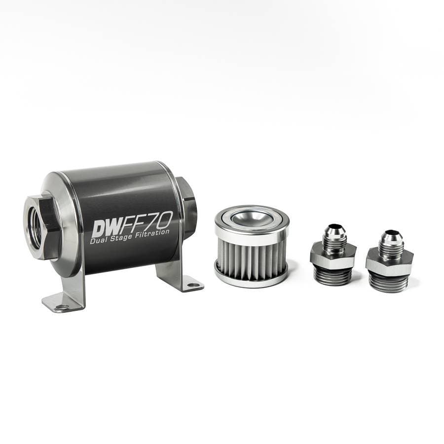 DeatshWerks In-Line Universal Fuel Filter Kit - Stainless Steel 5 Micron, 6AN, 70mm