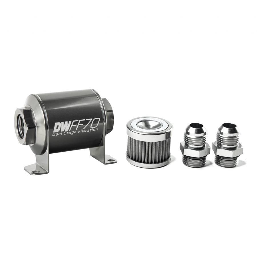 DeatshWerks In-Line Universal Fuel Filter Kit - Stainless Steel 40 Micron, 10AN, 70mm