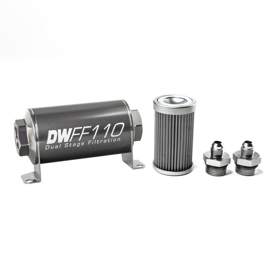 DeatshWerks In-Line Universal Fuel Filter Kit - Stainless Steel 40 Micron, 6AN, 110mm
