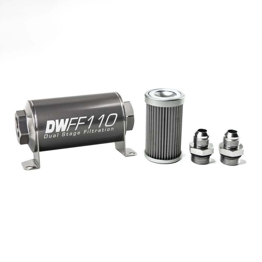 DeatshWerks In-Line Universal Fuel Filter Kit - Stainless Steel 40 Micron, 8AN, 110mm