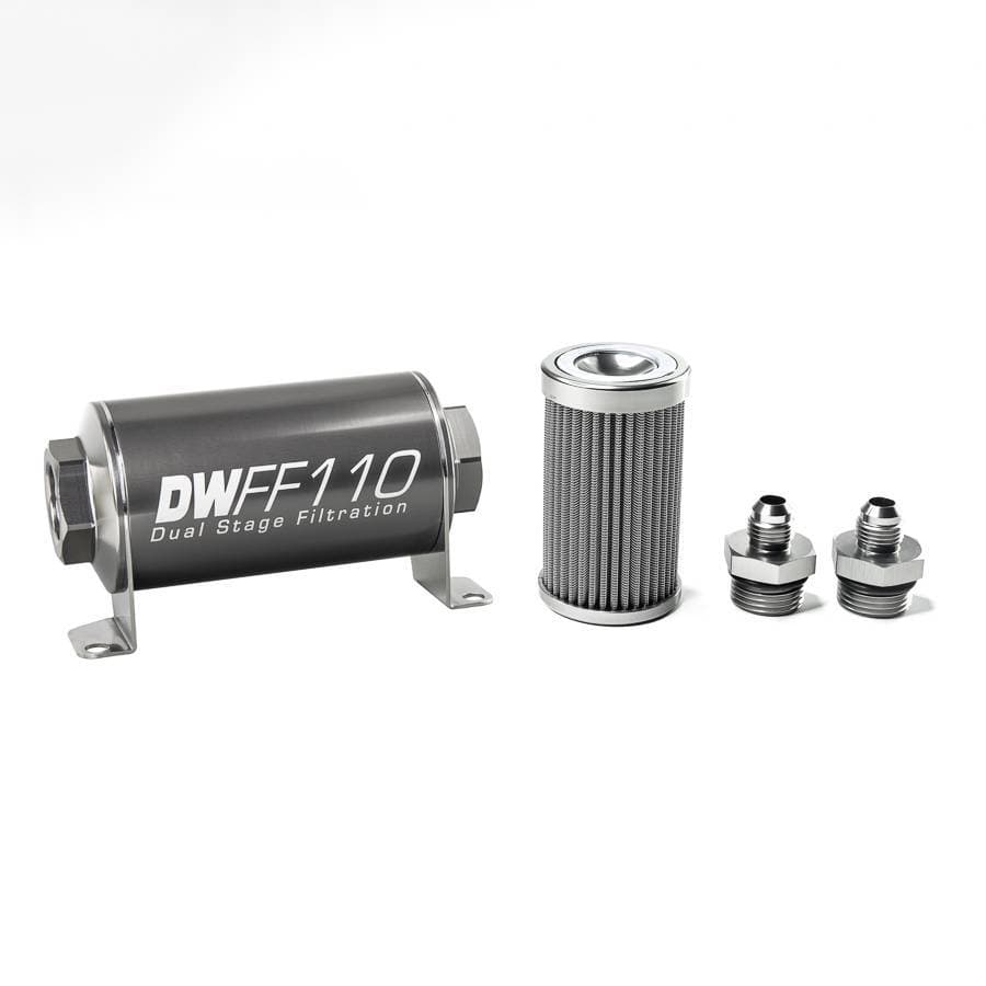 DeatshWerks In-Line Universal Fuel Filter Kit - Stainless Steel 100 Micron, 6AN, 110mm