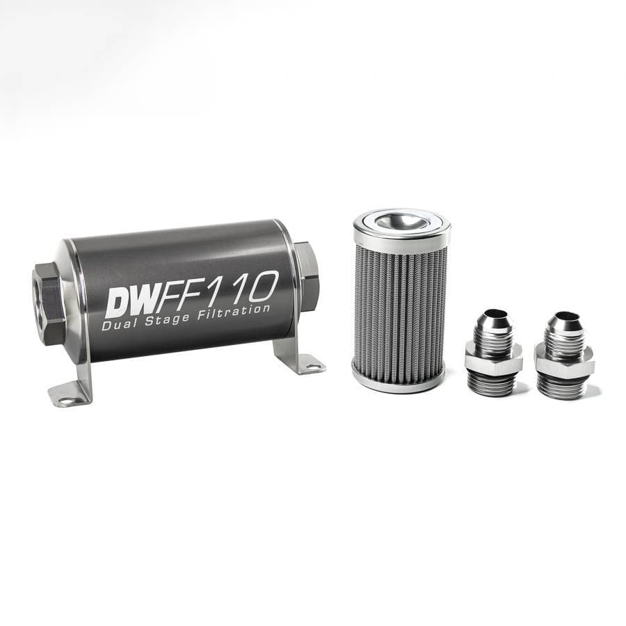 DeatshWerks In-Line Universal Fuel Filter Kit - Stainless Steel 100 Micron, 8AN, 110mm
