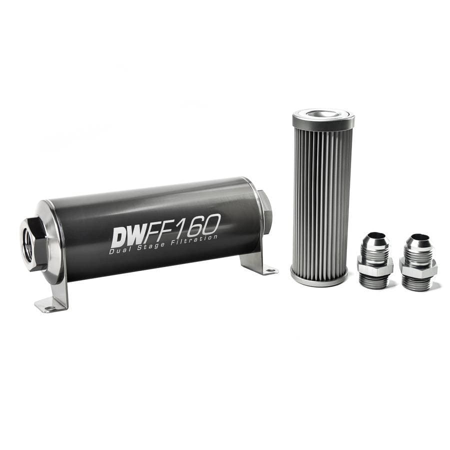 DeatshWerks In-Line Universal Fuel Filter Kit - Stainless Steel 10 micron, 10AN, 160mm