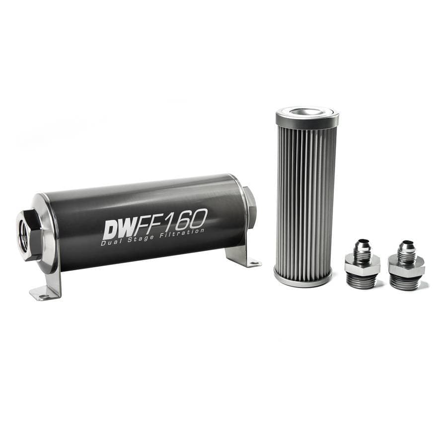 DeatshWerks In-Line Universal Fuel Filter Kit - Stainless Steel 10 micron, 6AN, 160mm