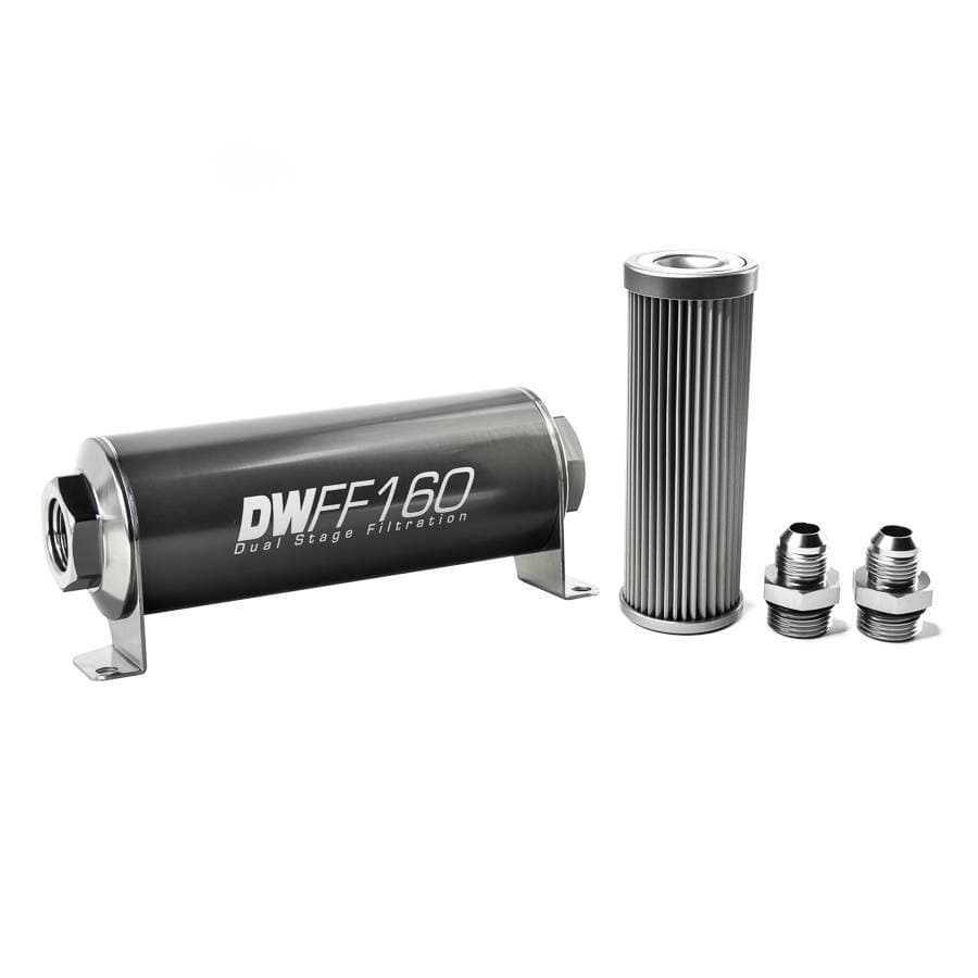 DeatshWerks In-Line Universal Fuel Filter Kit - Stainless Steel 10 micron, 8AN, 160mm