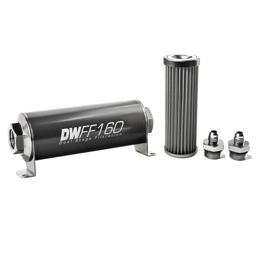 DeatshWerks In-Line Universal Fuel Filter Kit - Stainless Steel 40 micron, 6AN, 160mm
