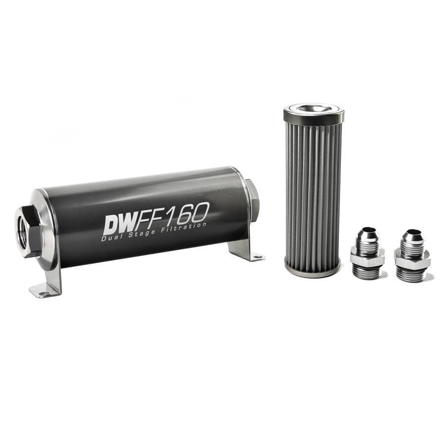 DeatshWerks In-Line Universal Fuel Filter Kit - Stainless Steel 40 micron, 8AN, 160mm