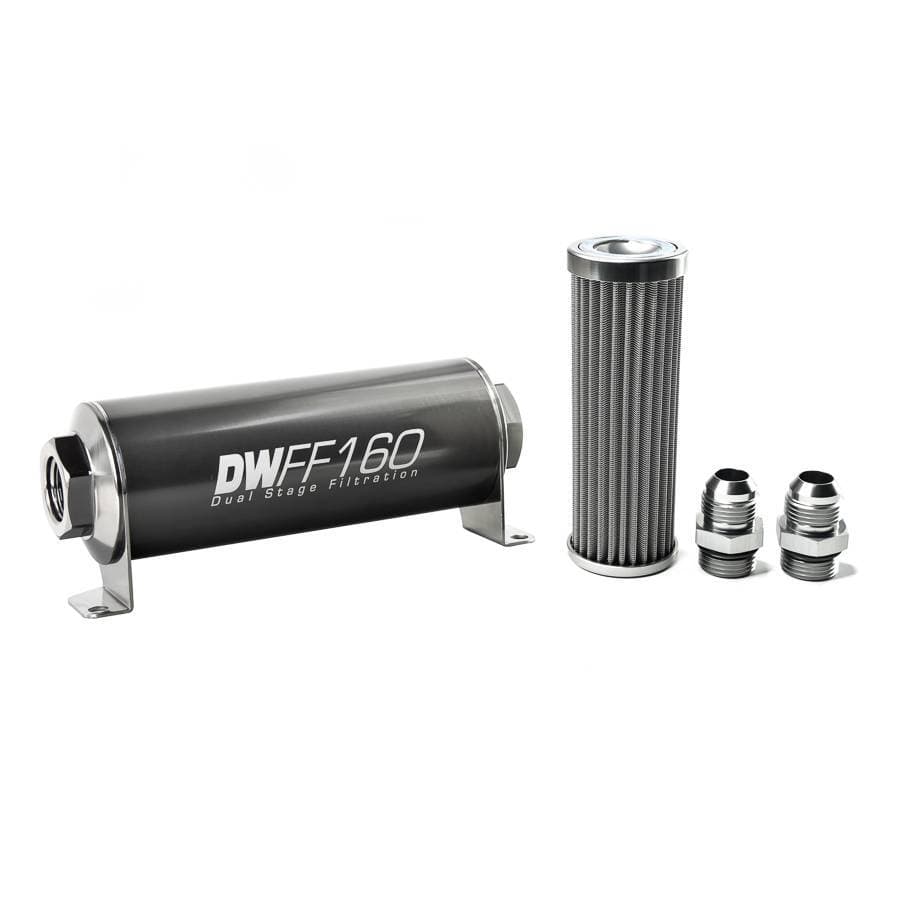 DeatshWerks In-Line Universal Fuel Filter Kit - Stainless Steel 100 micron, 10AN, 160mm