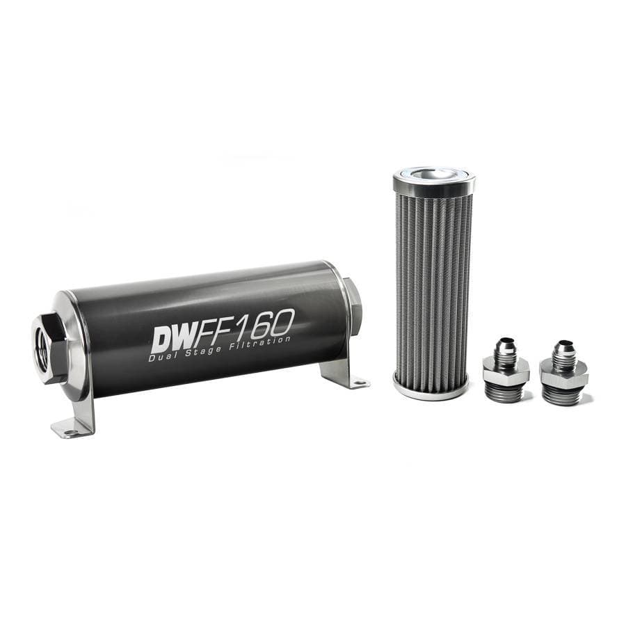 DeatshWerks In-Line Universal Fuel Filter Kit - Stainless Steel 100 micron, 6AN, 160mm