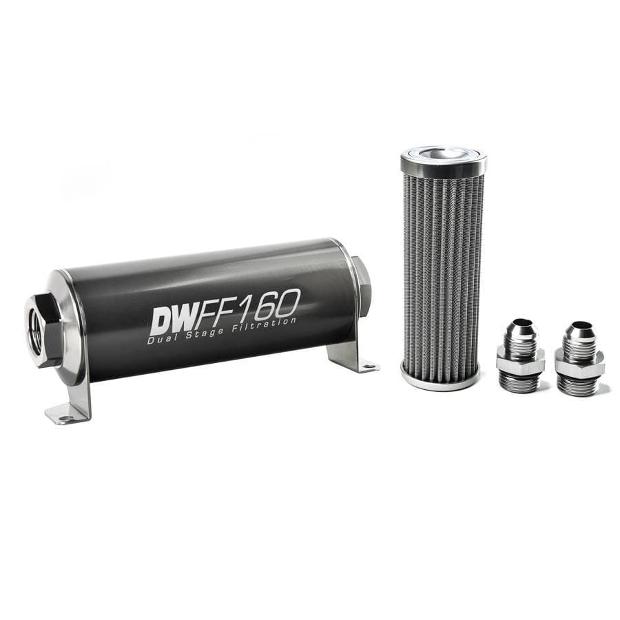 DeatshWerks In-Line Universal Fuel Filter Kit - Stainless Steel 100 micron, 8AN, 160mm