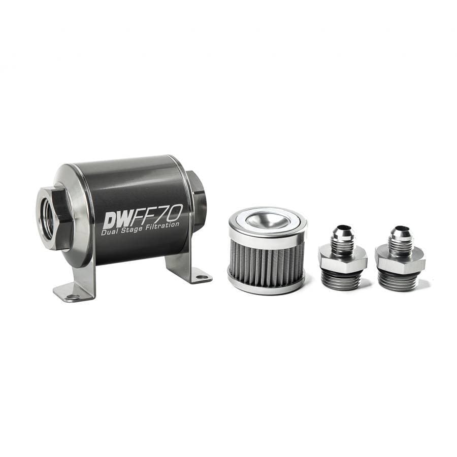 DeatshWerks In-Line Universal Fuel Filter Kit - Stainless Steel 40 Micron, 6AN, 70mm