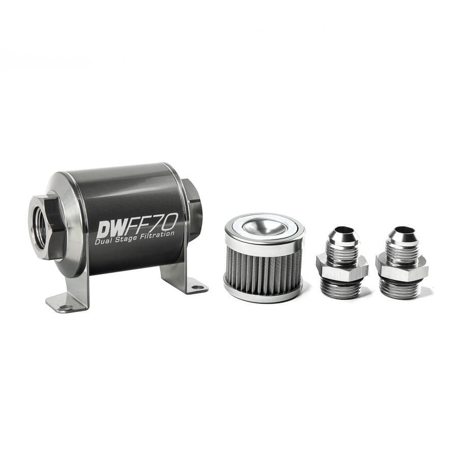 DeatshWerks In-Line Universal Fuel Filter Kit - Stainless Steel 40 Micron, 8AN, 70mm