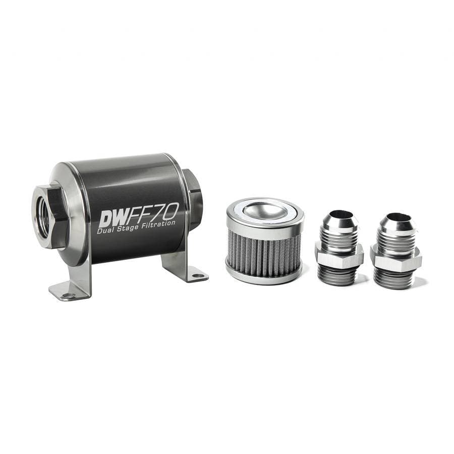 DeatshWerks In-Line Universal Fuel Filter Kit - Stainless Steel 100 Micron, 10AN, 70mm