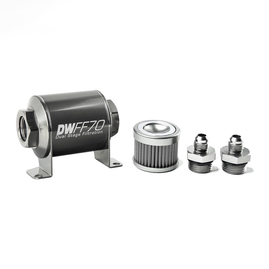 DeatshWerks In-Line Universal Fuel Filter Kit - Stainless Steel 100 Micron, 6AN, 70mm