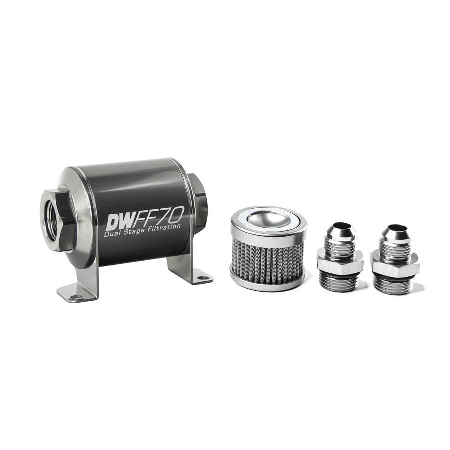 DeatshWerks In-Line Universal Fuel Filter Kit - Stainless Steel 100 Micron, 8AN, 70mm
