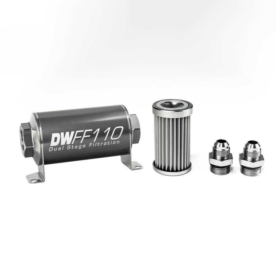 DeatshWerks In-Line Universal Fuel Filter Kit - Stainless Steel 5 Micron, 8AN, 110mm