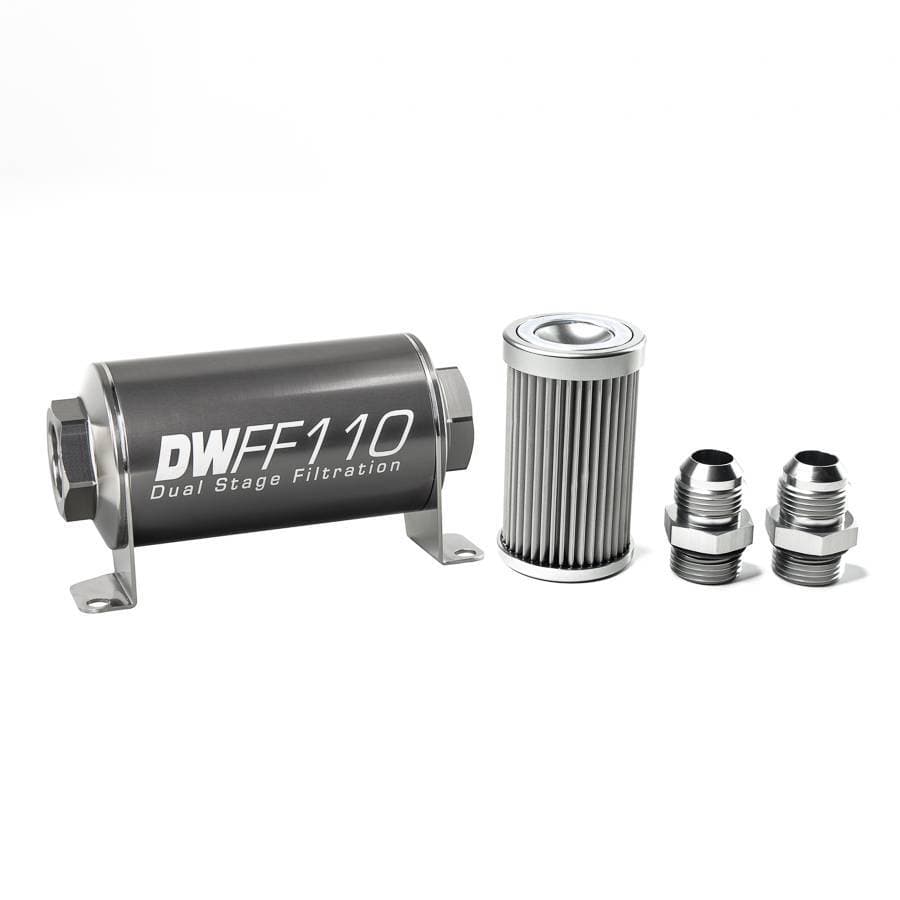 DeatshWerks In-Line Universal Fuel Filter Kit - Stainless Steel 10 Micron, 10AN, 110mm