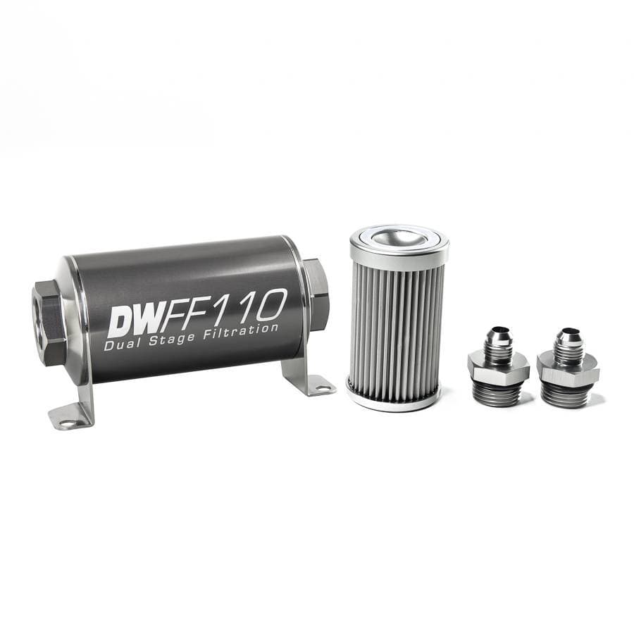 DeatshWerks In-Line Universal Fuel Filter Kit - Stainless Steel 10 Micron, 6AN, 110mm