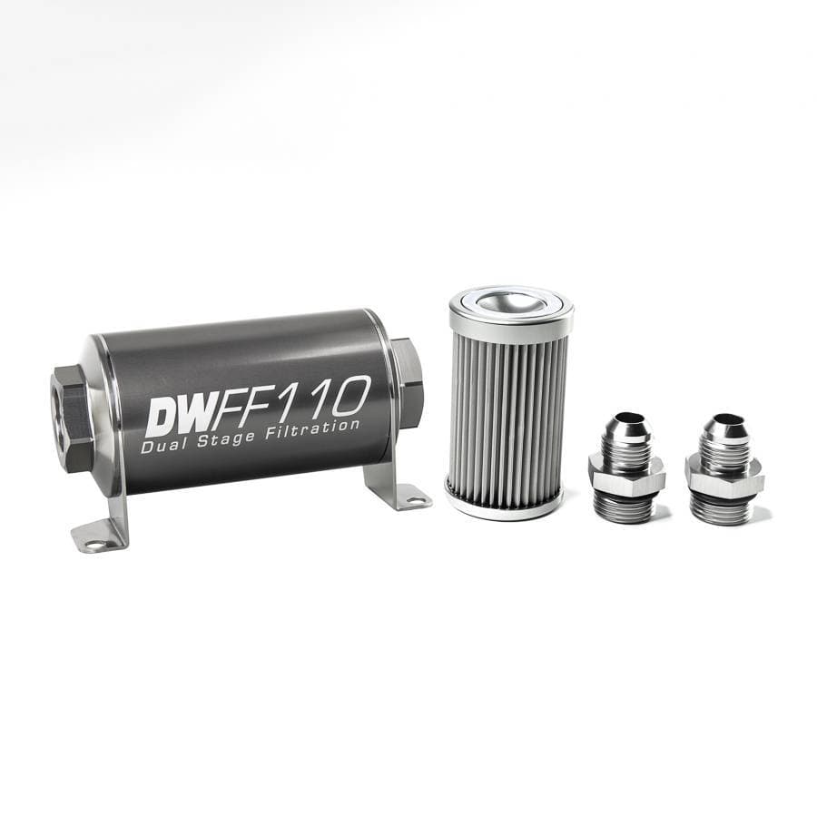 DeatshWerks In-Line Universal Fuel Filter Kit - Stainless Steel 10 Micron, 8AN, 110mm