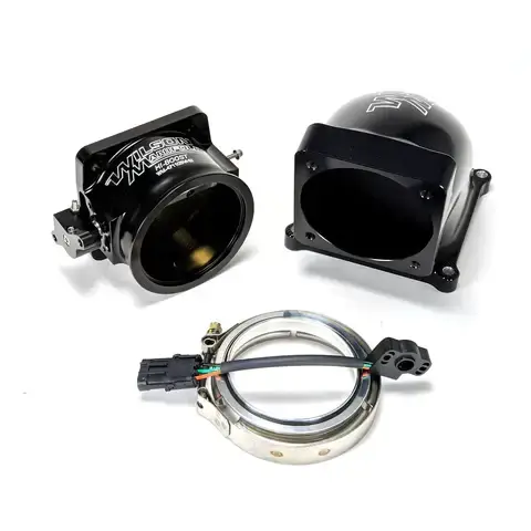 Wilson Manifolds 105MM Hi-Boost Throttle Body + 4500 Billet Elbow Combo V-Band - Anodized Black