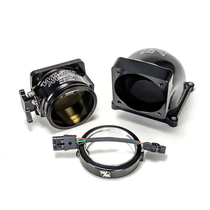 Wilson Manifolds 105MM Hi-Boost Throttle Body + 4500 Billet Elbow Combo D-Band - Anodized Black