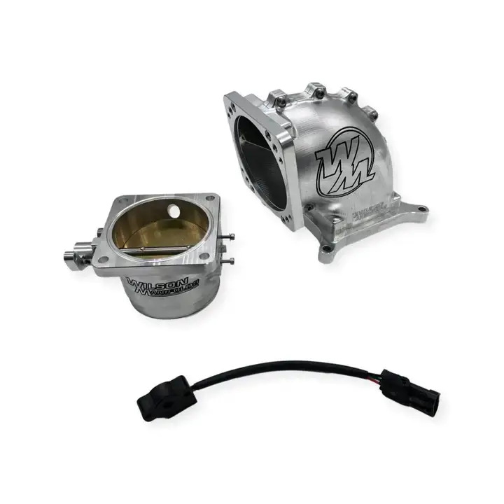 Wilson Manifolds 80MM Throttle Body + 4150 Side/Side Billet Elbow Combo - Silver Machined Finish