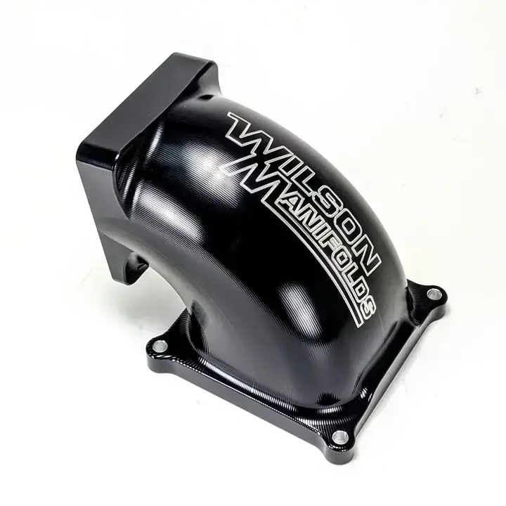 Wilson Manifolds 105MM 4500 Billet Elbow LS/ Ford Foxbody Bolt Pattern - Anodized Black