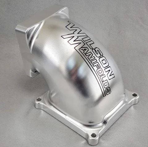 Wilson Manifolds 105MM 4500 Billet Elbow LS/ Ford Foxbody Bolt Pattern - Silver Machined Finish