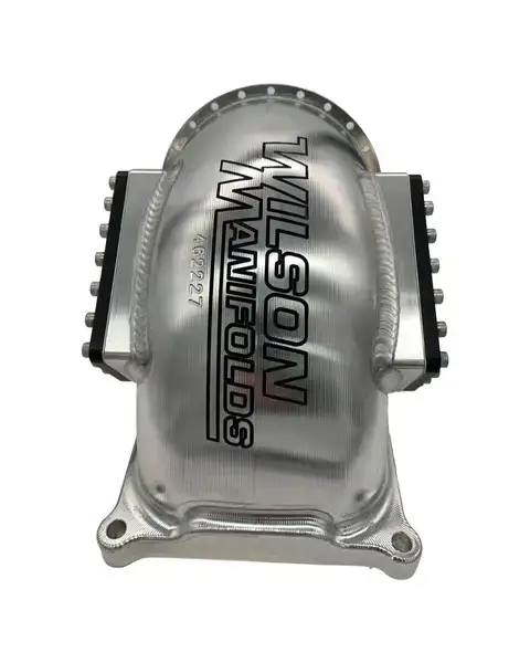 Wilson Manifolds 105MM 4500 Billet Elbow V-Band With 2 Burst Panel - Silver Machined Finish
