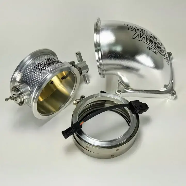Wilson Manifolds 123MM Throttle Body + 4500 Billet Elbow Combo V-Band - Silver Machined Finish