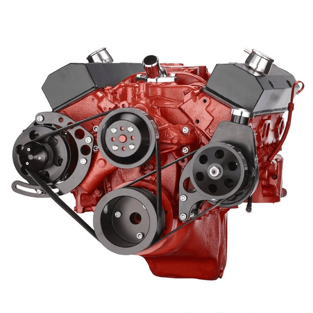 CVF Chevy Small Block Serpentine Conversion System with Power Steering & Alternator Brackets, For Long Water Pump - Black