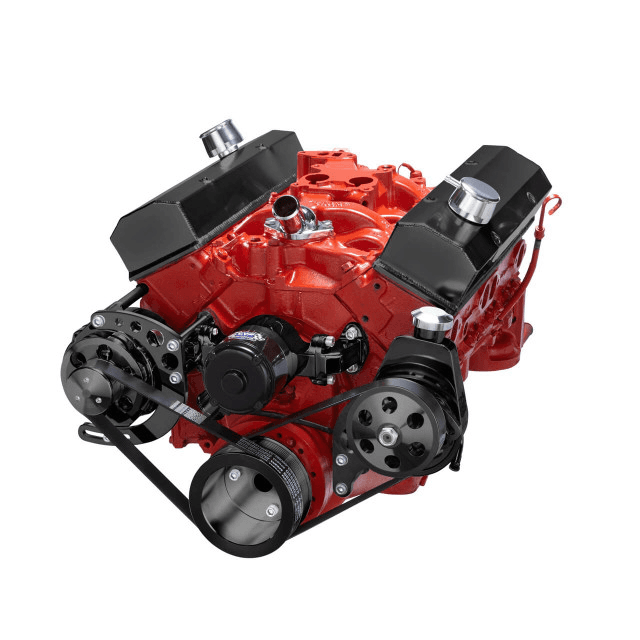 CVF Chevy Small Block Serpentine Conversion System with Alternator, Power Steering Brackets, For Electric Water Pump - Black