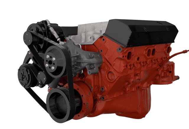 CVF Chevy Small Block Serpentine Conversion System with Mid-Mount AC, Alternator Brackets, For Long Water Pump - Black