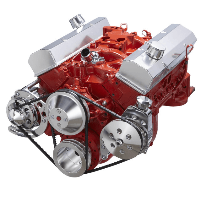CVF Chevy Small Block V-Belt System with Alternator, Power Steering Brackets, For Long Water Pump - Polished