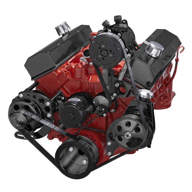 CVF Chevy Small Block Serpentine Conversion System with AC, Alternator, Power Steering Brackets, For Electric Water Pump - Black