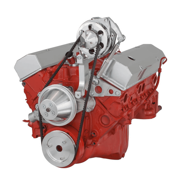 CVF Chevy Small Block V-Belt System with Alternator Only Bracket, For Short Water Pump - Polished