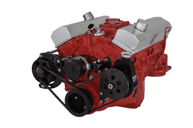 CVF Chevy Small Block V-Belt System with Alternator & Power Steering Brackets, For EWP - Black