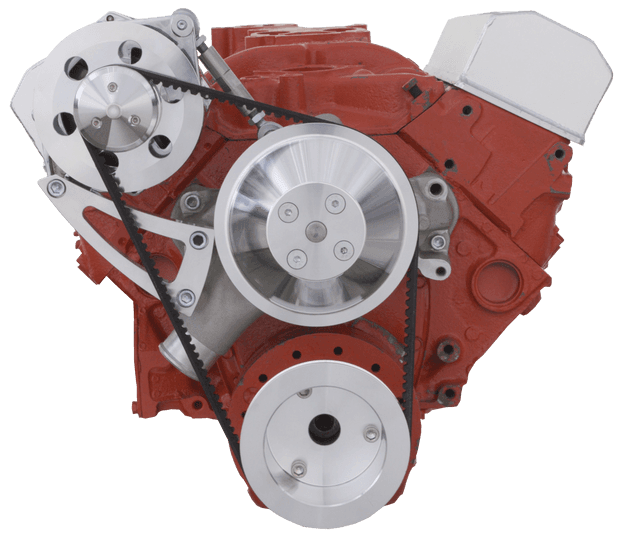 CVF Chevy Small Block V-Belt System with Alternator Only High Mount Bracket, For Long Water Pump - Polished