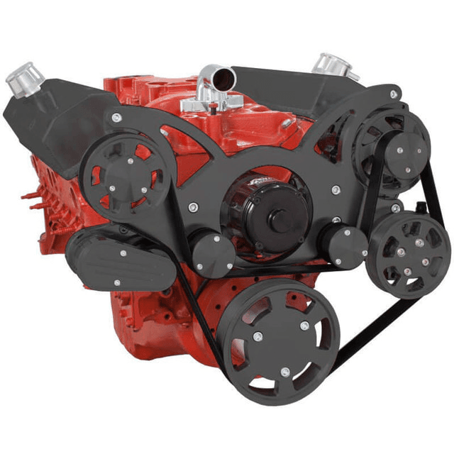 CVF Chevy Small Block Serpentine System with Power Steering & Alternator with Electric Water Pump (All Inclusive) - Black
