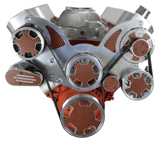 CVF Chevy Big Block Serpentine System with AC, Power Steering & Alternator (All Inclusive) - Polished W/ Carbon Fiber Inlay
