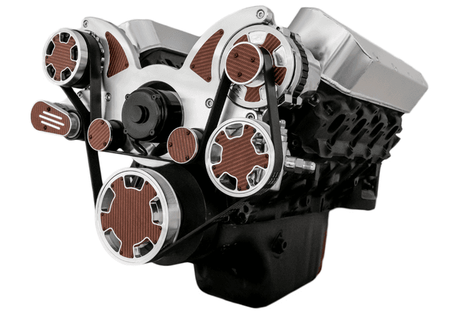 CVF Chevy Big Block Serpentine System with AC, Power Steering & Alternator with Electric Water Pump (All Inclusive) - Polished W/ Carbon Fiber Inlay