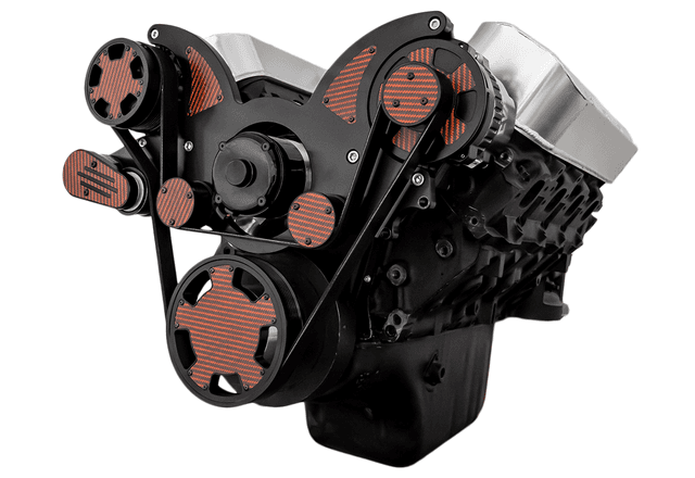 CVF Chevy Big Block Serpentine System with AC & Alternator with Electric Water Pump (All Inclusive) - Black W/ Carbon Fiber Inlay