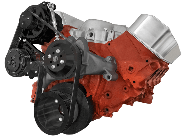 CVF Chevy Big Block Serpentine Serpentine Conversion Kit with Mid-Mount AC & Alternator Brackets, For Long Water Pump - Black