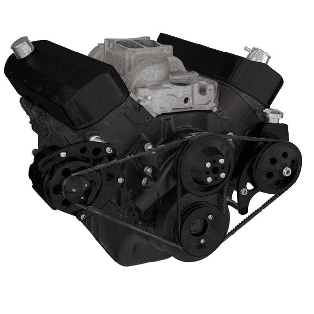 CVF Chevy Big Block V-Belt System with Power Steering Brackets, For Short Water Pump - Black