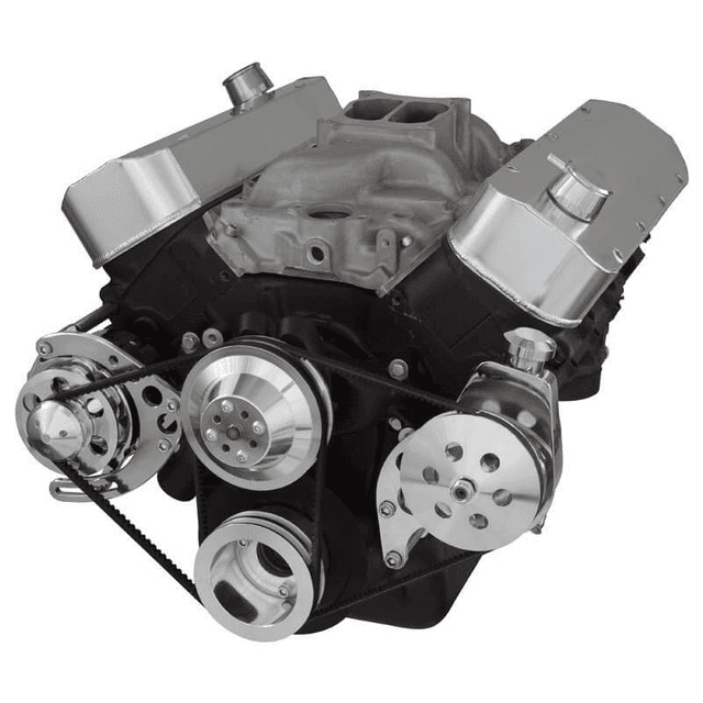 CVF Chevy Big Block V-Belt System with Power Steering Brackets, For Long Water Pump - Polished