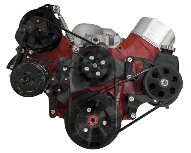 CVF Chevy Big Block Serpentine Serpentine Conversion Kit with Mid-Mount AC, Alternator, Power Steering, Long Water Pump - Black