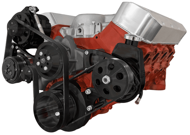 CVF Chevy Big Block Serpentine Serpentine Conversion Kit with Mid-Mount AC, Alternator, Power Steering, Long Water Pump - Black