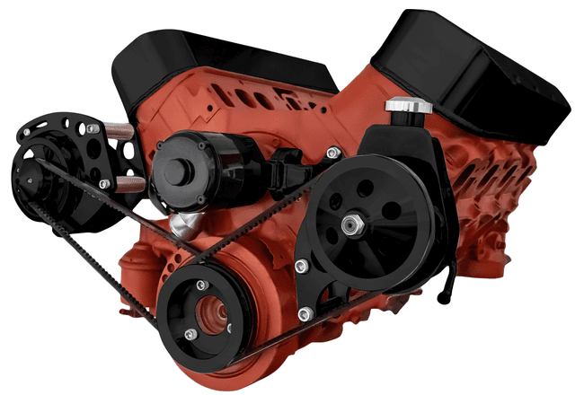 CVF Chevy Big Block V-Belt System with Power Steering Brackets, For Electric Water Pump - Black