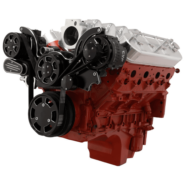 CVF Chevy LS Mid-Mount Serpentine System with AC & Alternator - Black Diamond (All Inclusive)