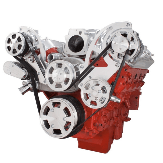 CVF Chevy LS High-Mount Serpentine System with AC, PS & Alternator - Polished (All Inclusive)